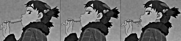 Ninamori eats a popsicle. (Detail of FLCL episode 5, 'Brittle Bullet')