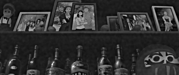 Lebanon's memories: Pictures of Lebanon's family, in happier days. (Detail of frame from Darker Than Black: Gemini of the Meteor, episode 5, "Gunsmoke Blows, Life Flows...")