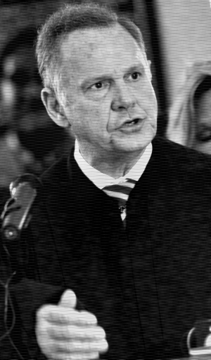 Alabama Chief Justice Roy Moore responds Wednesday, 27 April 2016, to complaints made in January by various groups protesting his administrative order explaining the legal status of the Alabama Sanctity of Marriage Act and the Alabama Marriage Protection Act in Montgomery, Alabama. (Detail of photo by Julie Bennett)